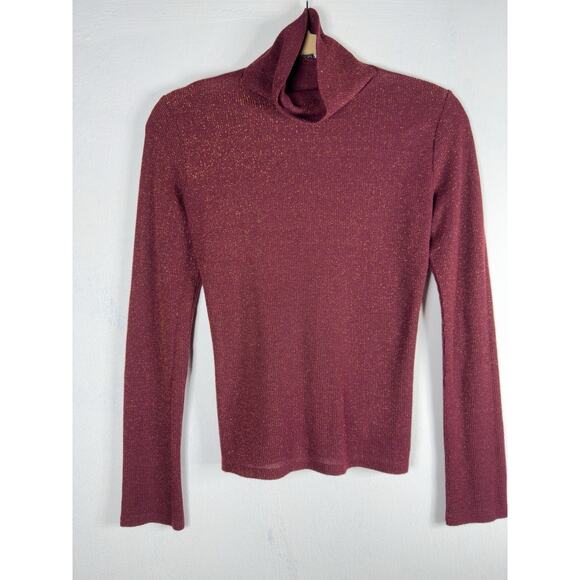 Express Shimmery Glitter Turtleneck Metallic Holiday Party Long Sleeve Top Sz S - Picture 1 of 6